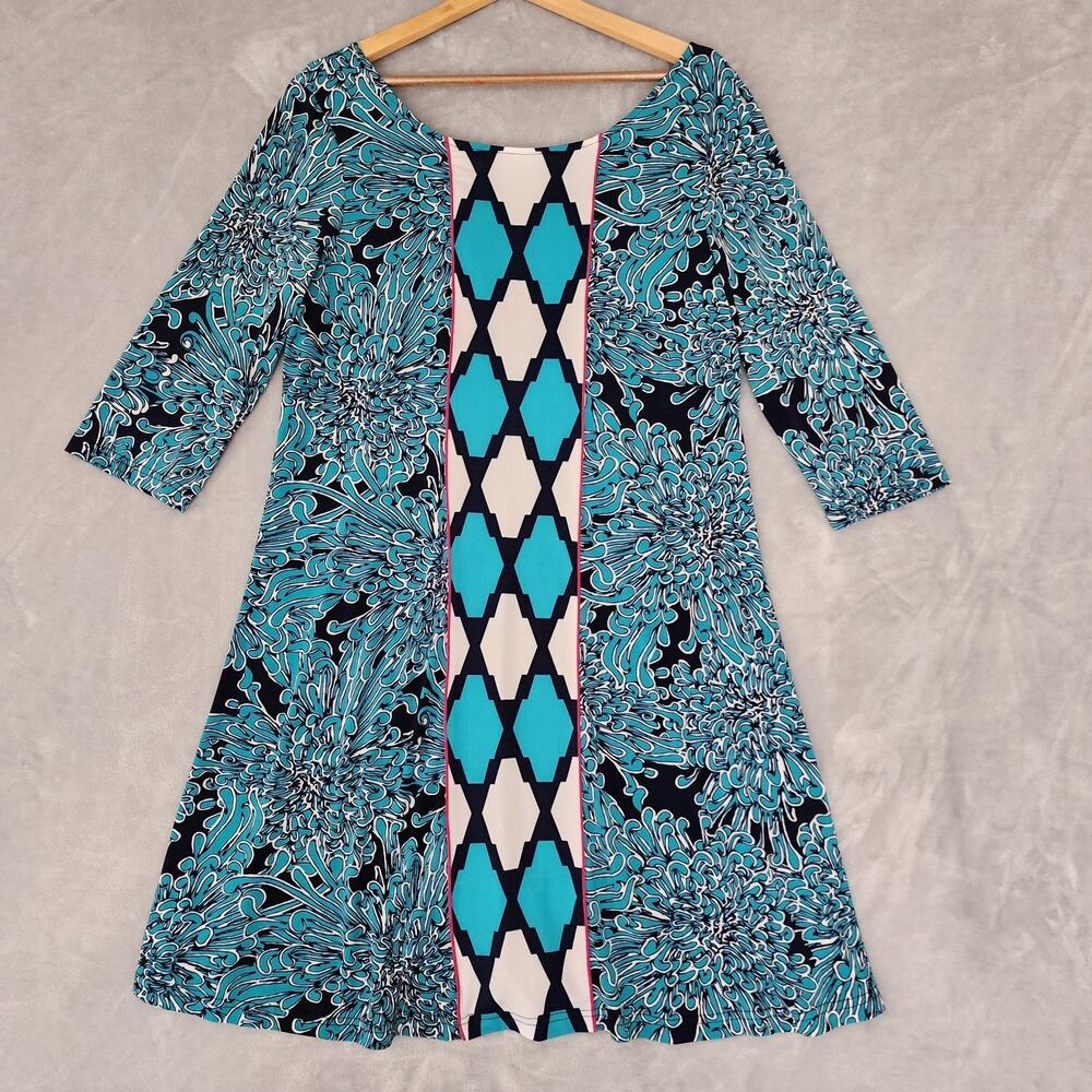 Tracy Negoshian Blue and Black Floral Midi Dress